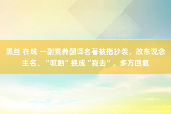 黑丝 在线 一副素养翻译名著被指抄袭，改东说念主名、“哎哟”换成“我去”，多方回复