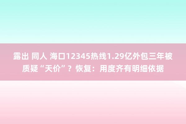 露出 同人 海口12345热线1.29亿外包三年被质疑“天价”？恢复：用度齐有明细依据