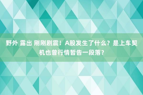 野外 露出 刚刚剧震！A股发生了什么？是上车契机也曾行情暂告一段落？