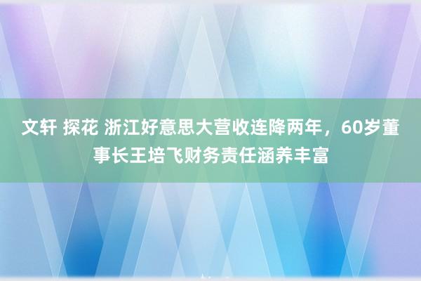 文轩 探花 浙江好意思大营收连降两年，60岁董事长王培飞财务责任涵养丰富