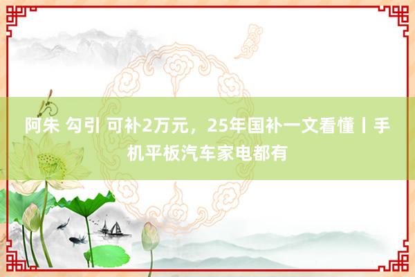 阿朱 勾引 可补2万元，25年国补一文看懂丨手机平板汽车家电都有